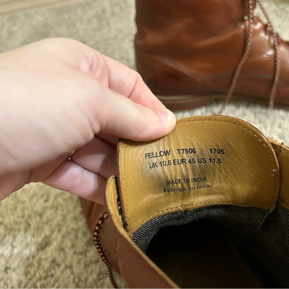 J. Brand Men's Brown Leather Lace-Up Ankle Boot Business Travel Size 11.5 Fellow